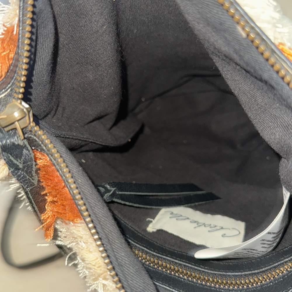 Cleobella Cream Shag Geometric Backpack with Orange, Pink, Navy & Brown Accents - Picture 5 of 12